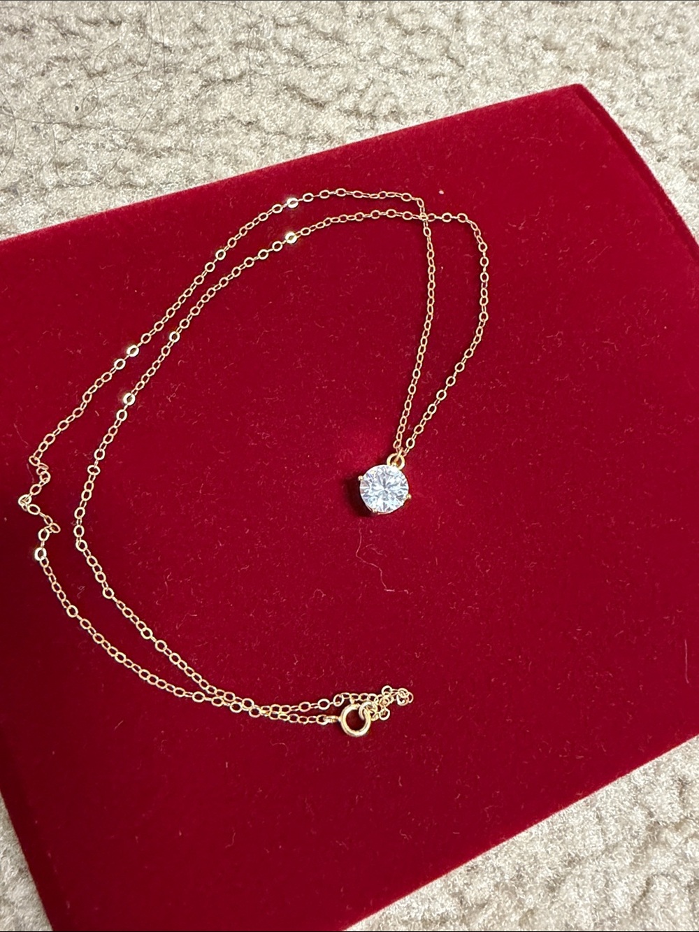 Gold Chain Necklace with Clear Round Stone Pendant